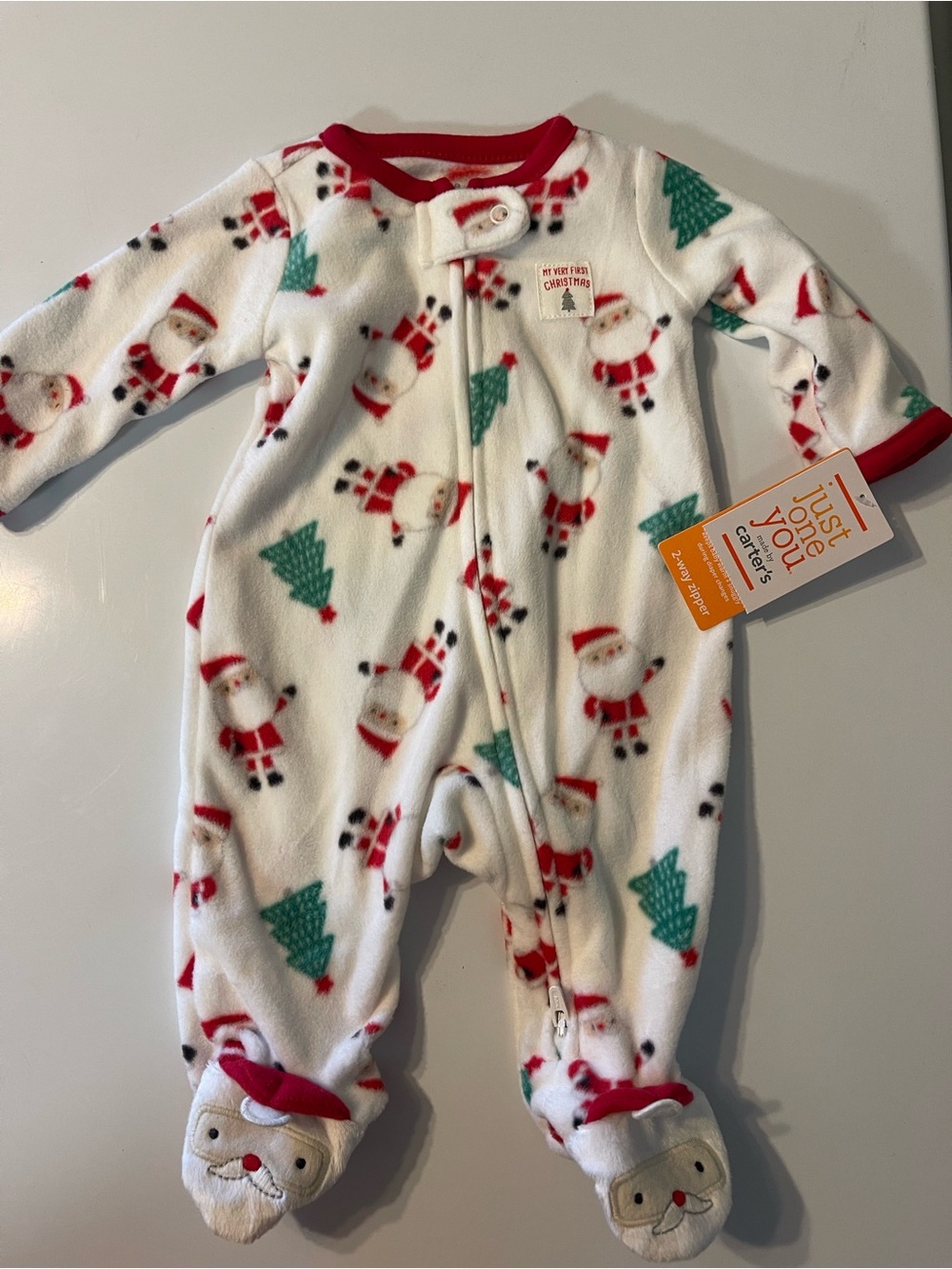 NWT-Carter's White Santa & Christmas Tree Fleece One-Piece